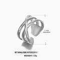 Anillo ajustable de acero inoxidable plateado con diseño cruzado multicapa - Color Acero