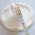 White satin birthday ribbon with colorful Happy Birthday text and pink hearts on a spool - Happy Birthday Chinese - White Multi / 1.5CM*25 Yards