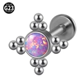 Solid G23 Titanium labret stud with silver finish and purple opal stone centerpiece - G23 Titanium 1.2*6mm