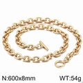Polished golden stainless steel O-chain necklace with toggle clasp 600x8mm size - Gold Style (KN281863-Z) / 600x8mm