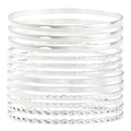 15-teiliges silbernes Armreif-Set mit glatten, gedrehten und gewellten Texturmustern - Mehrlagiger Ring-Stil (A-495)