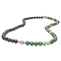 Men's 6mm black obsidian and green turquoise beaded necklace with stainless steel OT buckle - Stainless Steel OT Toggle Clasp / 6mm Bead / African Stone And Black Obsidian