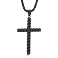 Collar de cruz de acero inoxidable negro con textura tejida y cadena de trigo moderna - Negro