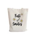 Beige canvas daisy tote bag with Full of Smiles floral print and sturdy handles - Three Daisies-Full of Smiles