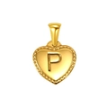 Gold plated titanium steel heart pendant with embossed letter P and beaded edge - Heart Initial P Pendant (SP151G-P)
