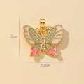 Detailed view of gold butterfly pendant with pink enamel and size marking 2cm x 2.2cm - G-Pink White Butterfly (2x2.2cm)