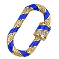 Blue and gold oval screw clasp with inlaid diamonds for jewelry making accessories - Style 64 (Blue Enamel Gold Pave Zircon Clasp)
