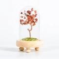 Natural red crystal tree in a glass dome with green stone base and wooden stand - Red Agate / 13*7.5cm / No Box