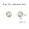 Golden swan stud earrings with micro-paved zircons measuring 22mm by 12mm - Swan Shape (E0927) / Gold