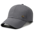 Dark grey baseball cap for men featuring a textured fabric and gold side metal logo - Adjustable / Gray