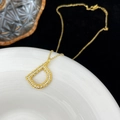 Collier avec pendentif lettre D en argent S925 doré orné de micro-cristaux brillants - Lettre D
