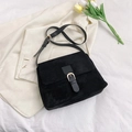Vintage black corduroy crossbody bag with matte texture and adjustable strap - Black