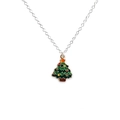 Silver necklace with a festive green and red enamel Christmas tree pendant - Enamel Christmas Tree Style (NC23Y0515-5)