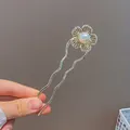 Épingle à cheveux dorée en U avec gland papillon et perle pour chignon élégant - Fleur en Perle Artificielle (62#) / Or