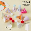 Set of 20 mini party hats with pom-poms and animal patterns for cakes and pets - Cartoon Style C Pom-pom Hats (20 Pcs)
