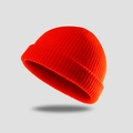 Vibrant orange ribbed knit beanie hat with a minimalist cuffed design and round crown - One Size / Orange