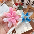 Pink and blue gradient handmade plush flower brooches with small pearls for Christmas gift - Pink-White Fireworks Brooch / One Size