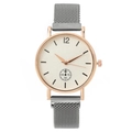 Minimalist quartz watch with rose gold case and magnetic grey milanese mesh band - Silver