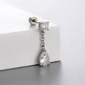Titanium steel stud earring featuring heart flower motifs and clear cubic zirconia teardrop charm - Round Diamond Waterdrop Style (A47-5# Single Piece)