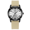 Men's waterproof quartz sport watch with beige silicone strap and white brushed dial - White Dial Beige Strap