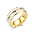 Two-tone titanium steel ring featuring silver brushed surface and golden polished edges - US 6 / Gold
