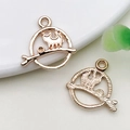 Rose gold DIY tree and cat circular hollow pendant with smooth and textured finishes - 1 Piece (19x19mm)
