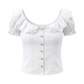 Camicia bianca in cotone con ricamo a occhielli, colletto a balze e bottoni a quadri - Taglia S / Bianco