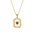 Luxury 18K gold-plated necklace featuring a rectangle mother of pearl and green emerald pendant - Heart Green Zirconia Necklace