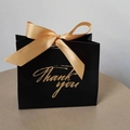 Elegant black paper gift bag with golden ribbon bow and Thank You gold foil printing - Black Bag Gold Ribbon / 11.5*4.5*10