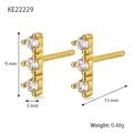 S925 silver stud earrings with 3 clear zircons in 9x3mm gold-plated linear design - 925 Silver / Gold White