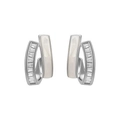 Double layered silver earrings featuring white mother of pearl and rectangular zircons - White Shell/Baguette Zircon / Silver