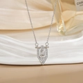 Silver titanium steel necklace featuring a geometric shield pendant with zircon inlay - Silver Geometric Shield Zirconia Style (XL0475G)
