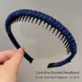 Navy blue braided headband with anti-slip teeth and a 12.5cm diameter for women - Navy Blue