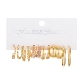 Set of 6 pairs of gold-colored geometric hoop earrings with pearl accents on white card - 43 KC Gold (6639)