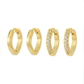Set de 4 pendientes geométricos dorados con acabados pulidos e incrustaciones de circón - Dorado (S3803-1)
