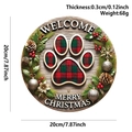Christmas snowman wooden welcome sign with paw print, pine cones and berries, 20cm round - Wooden Christmas Sign Plaid Paw Print