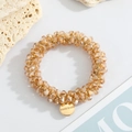 Champagne crystal beaded hair tie with gold 'HAND MADE' charm and elastic cord - Yellow Crystal Style