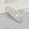 Elegant white iridescent acetate oval hair clip with minimalist French style aesthetic - Pearl White