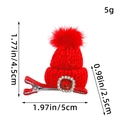 Red knit Christmas hat hair clip with pompom and jewel detail for kids hairstyle - Red