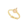 Anello dorato regolabile con pietra occhio di gatto rosa e piccolo zircone fucsia - Oro-Pietra Rosa