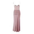 Elegant lotus pink evening gown with sequined lace bodice and pleated slim fit skirt - Pink