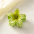 Green gradient frangipani hair claw clip made of translucent resin for ponytail - Dark Green [8cm Large]