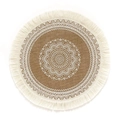 Tovaglietta tonda in iuta marrone con motivo mandala bianco e frange di cotone - Nappa di Cotone Bianco Stile 1