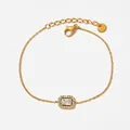 Elegant gold chain bracelet featuring a rectangular crystal pendant with halo setting - Gold Rectangular White Zircon Style (SBK161)
