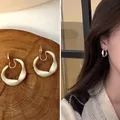 French vintage gold twisted clip-on earrings with white enamel coating for women - Vintage Cream Spiral Clip-on