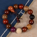 Handcrafted multi-wood beaded bracelet with gourd pendant and traditional Chinese knot - Multicolor (15mm*15 Beads Premium Gourd)