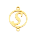 Polished gold stainless steel DIY S-letter pendant with dual connecting rings - Letter S(KLJ5133-Z)