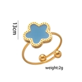 Detail of blue five-leaf flower ring in gold finish with 13cm size and 2g weight data - Open End Style (711 Ring) / Blue Shell