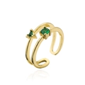 Makro-Detail des goldenen zweilagigen offenen Rings mit grünen Zirkon-Steinen - Einstellbar Offen / Geometrische Doppelschicht (12340) / Gold/Grün