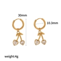 Minimalist gold hoop earrings featuring red heart-shaped cherry charms and size specs - White Cherry Style (TE60445-WT)